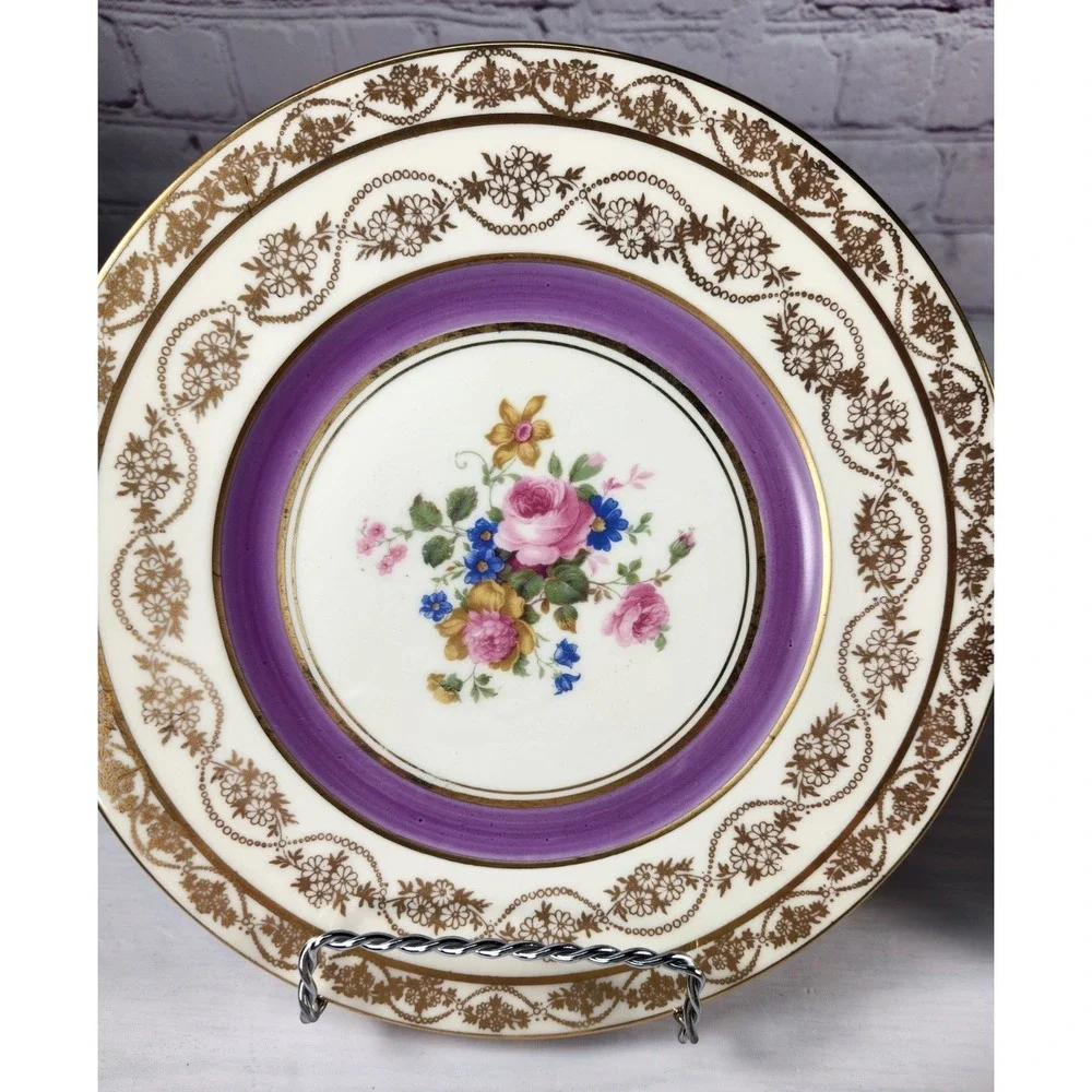 Set Of Four Gorgeous Antique M & R Hand Painted  Floral Bouquet Plates